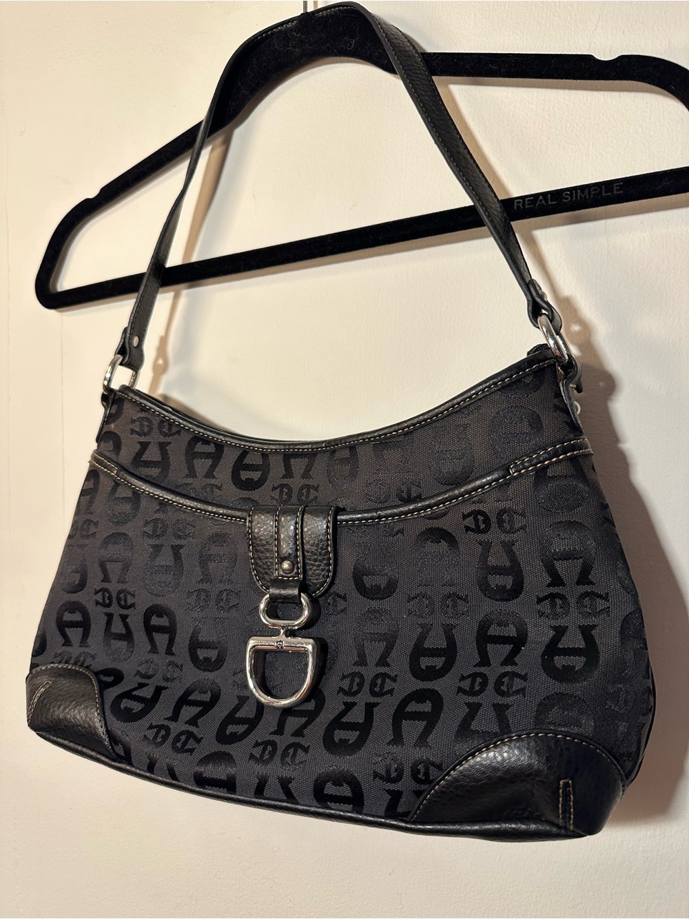 Vintage / y2k Etienne Aigner Black Logo Shoulder Bag with Silver Hardware Accent
